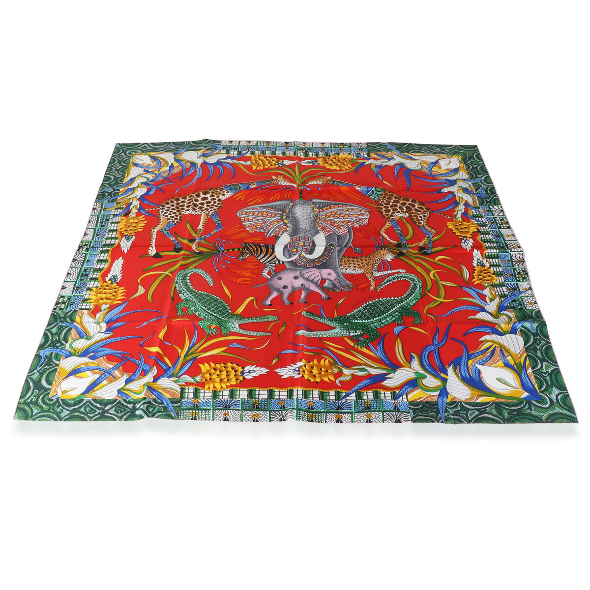 Rouge Vert Multicolor Silk La Marche Du Zambeze Scarf 90