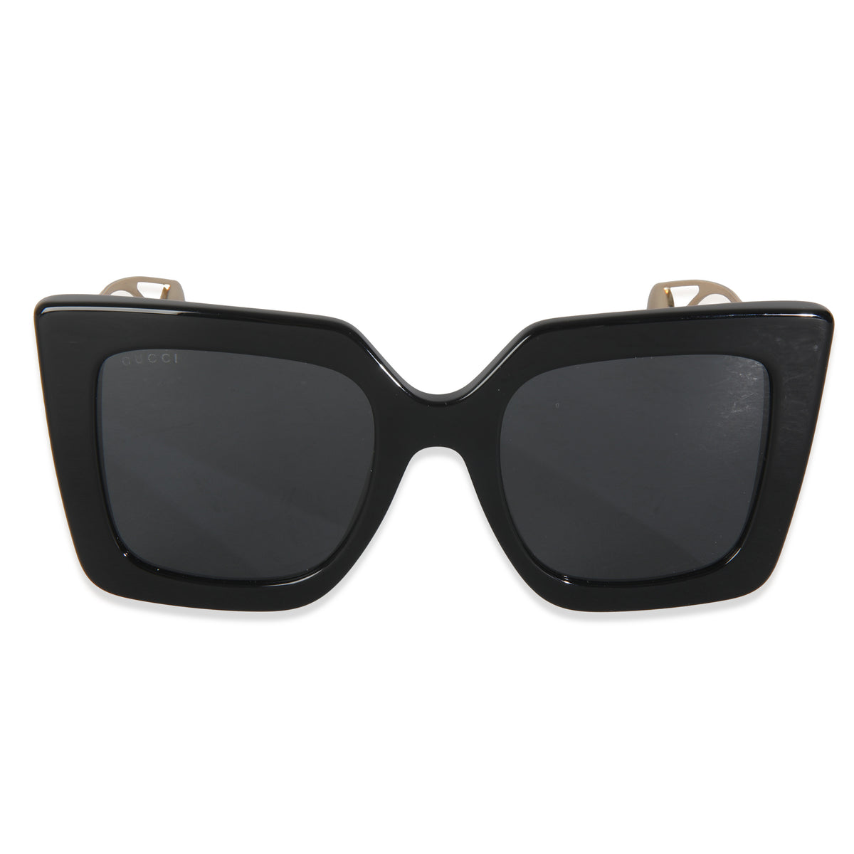 Gucci Gold Metal Black Acetate Oversized Square Frame Sunglasses