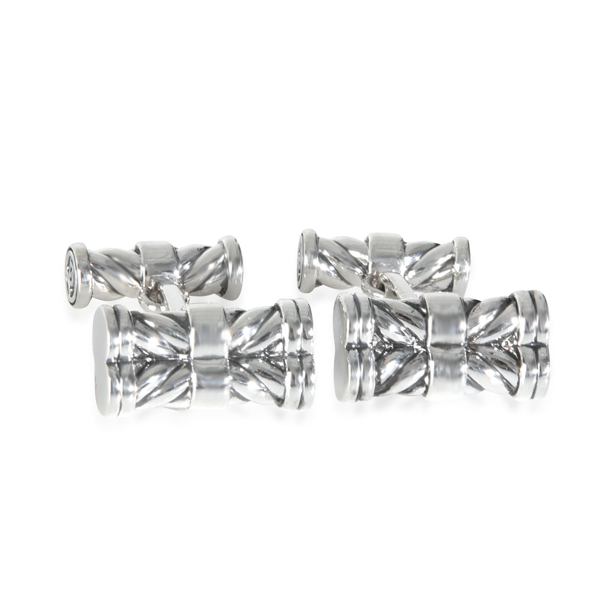 Sterling Silver  Sculpted Cable Elongated Cufflinks