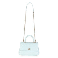 21K Blue Quilted Caviar Mini Coco Handle Flap HandBag
