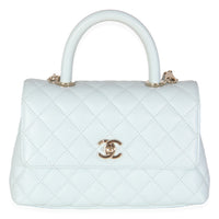21K Blue Quilted Caviar Mini Coco Handle Flap HandBag
