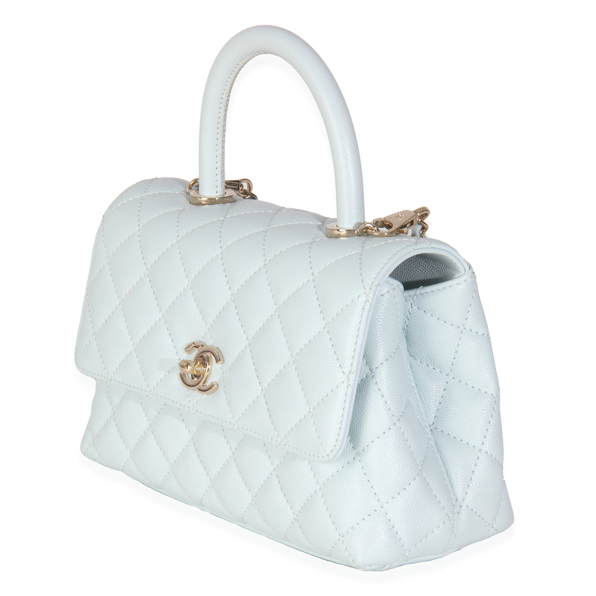 21K Blue Quilted Caviar Mini Coco Handle Flap HandBag