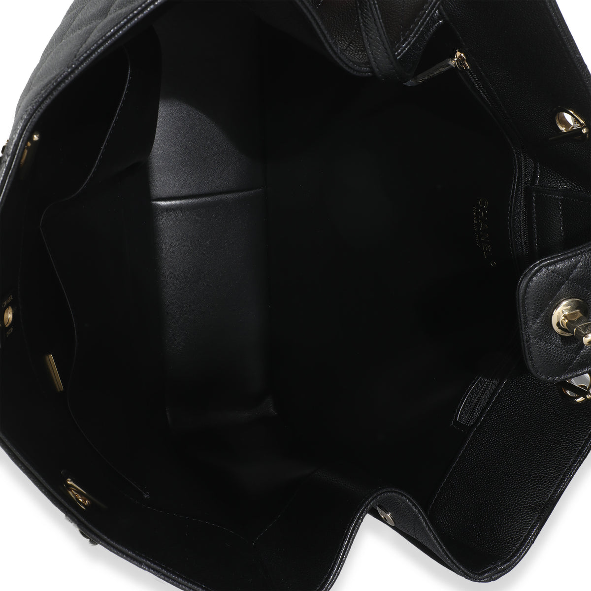 24A Black Quilted Caviar Large Classic Shopping Tote Bag