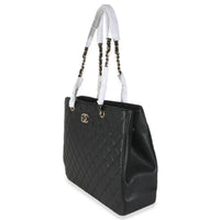 24A Black Quilted Caviar Large Classic Shopping Tote Bag