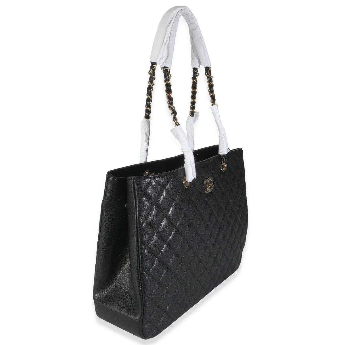 24A Black Quilted Caviar Large Classic Shopping Tote Bag