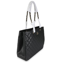 24A Black Quilted Caviar Large Classic Shopping Tote Bag
