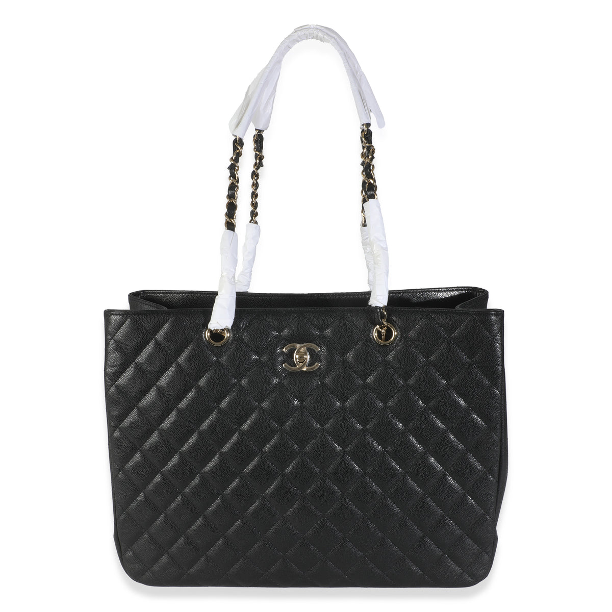 24A Black Quilted Caviar Large Classic Shopping Tote Bag