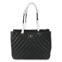 24A Black Quilted Caviar Large Classic Shopping Tote Bag