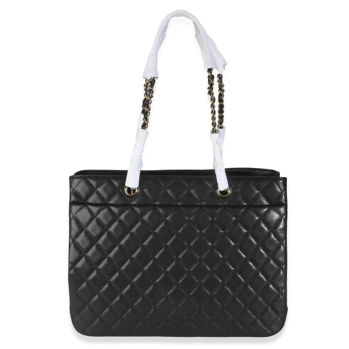 24A Black Quilted Caviar Large Classic Shopping Tote Bag