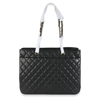 24A Black Quilted Caviar Large Classic Shopping Tote Bag
