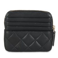 Black Quilted Lambskin Square Zip Card Holder Wallet