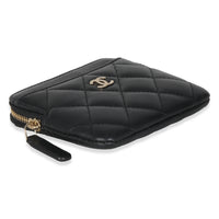 Black Quilted Lambskin Square Zip Card Holder Wallet