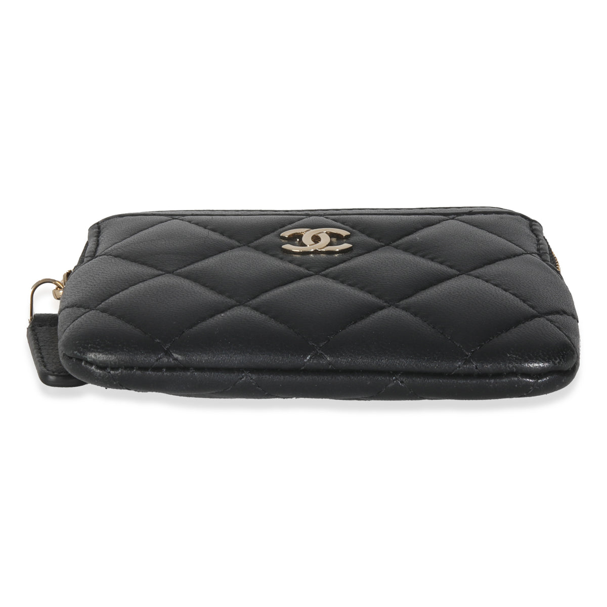 Black Quilted Lambskin Square Zip Card Holder Wallet
