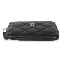 Black Quilted Lambskin Square Zip Card Holder Wallet