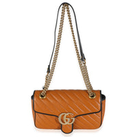 Gucci Cognac Calfskin Matelasse Diagonal Small Torchon GG Marmont Shoulder Bag Handbag ad1