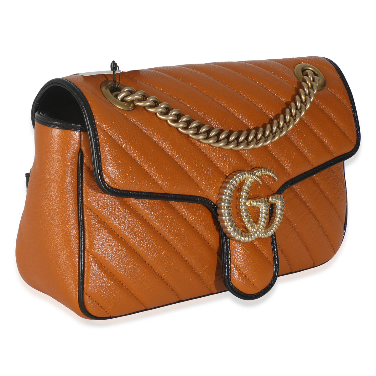 Gucci Cognac Calfskin Matelasse Diagonal Small Torchon GG Marmont Shoulder Bag Handbag bv