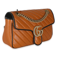 Gucci Cognac Calfskin Matelasse Diagonal Small Torchon GG Marmont Shoulder Bag Handbag bv