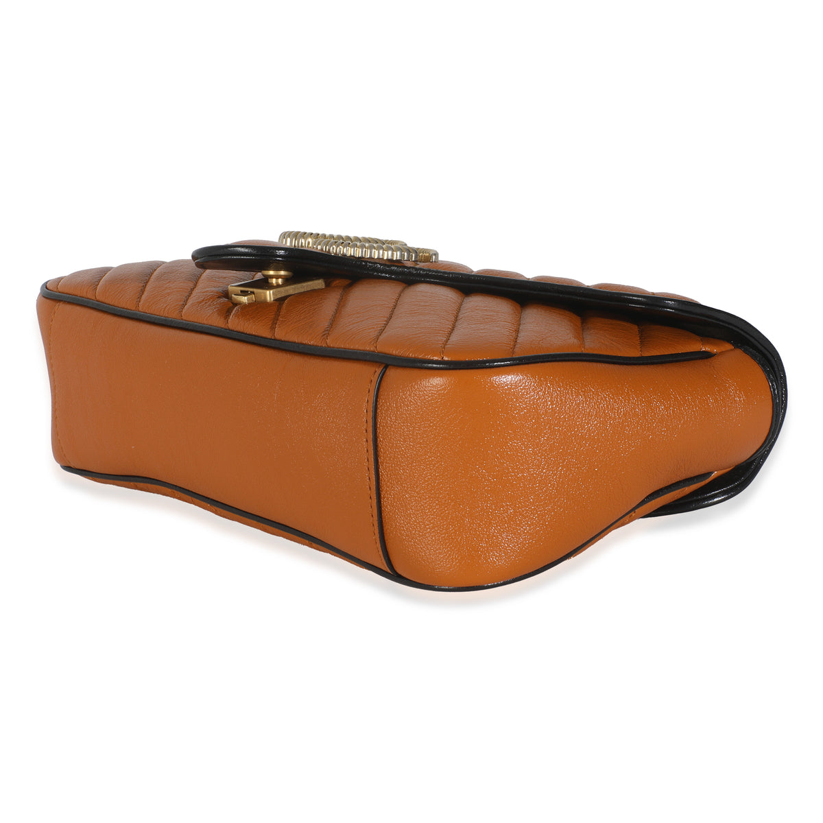Gucci Cognac Calfskin Matelasse Diagonal Small Torchon GG Marmont Shoulder Bag Handbag clasp