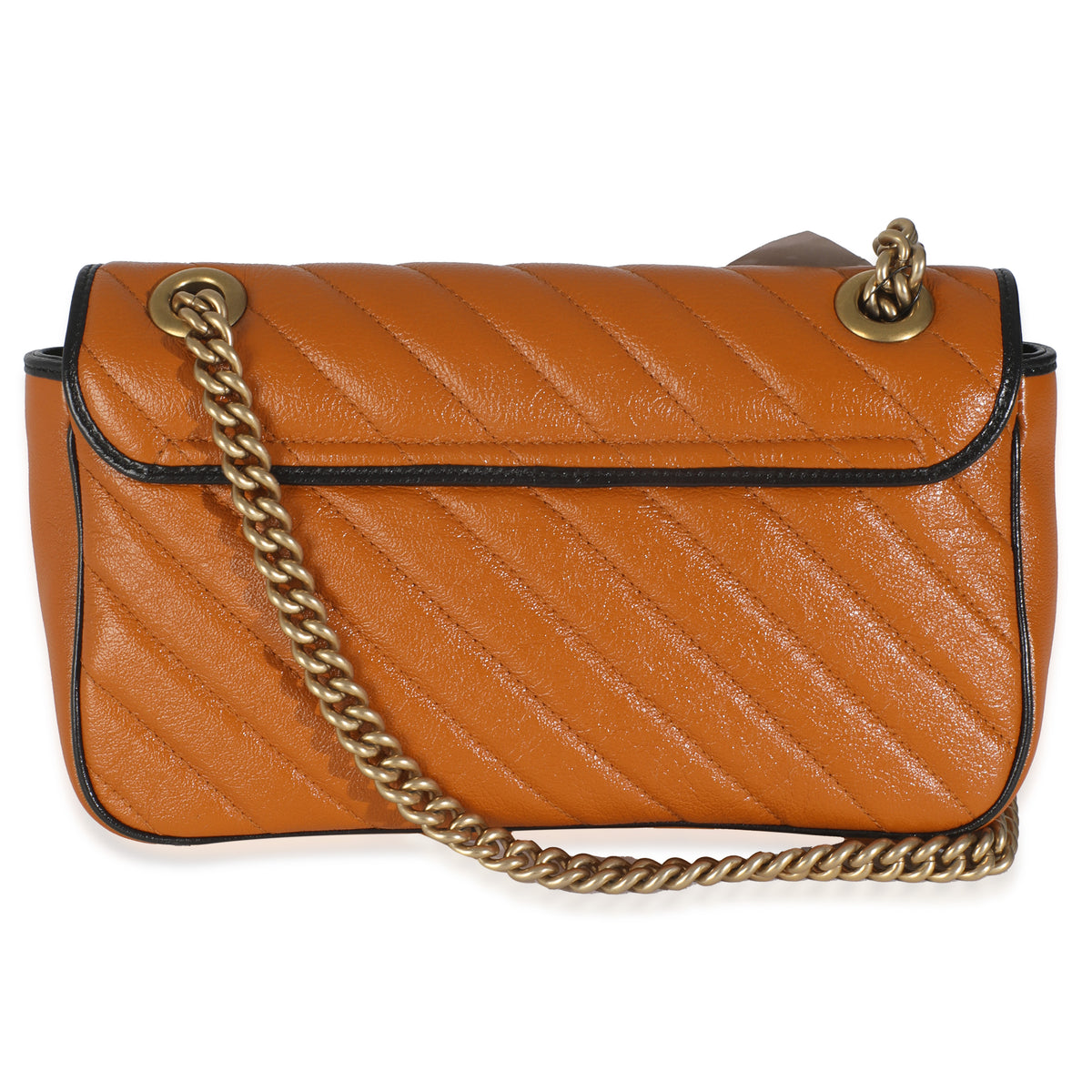 Gucci Cognac Calfskin Matelasse Diagonal Small Torchon GG Marmont Shoulder Bag Handbag stamp