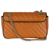 Gucci Cognac Calfskin Matelasse Diagonal Small Torchon GG Marmont Shoulder Bag Handbag stamp