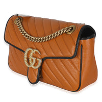 Gucci Cognac Calfskin Matelasse Diagonal Small Torchon GG Marmont Shoulder Bag Handbag sv
