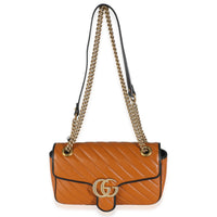 Cognac Calfskin Matelasse Diagonal Small Torchon GG Marmont Shoulder Bag