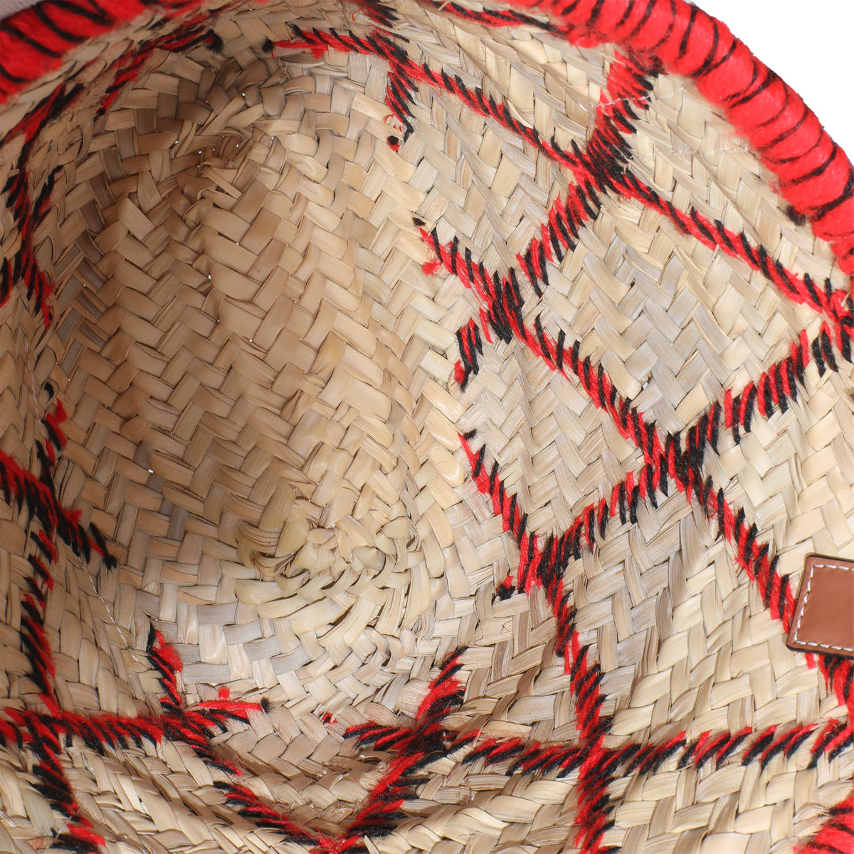 Beige Raffia Red Embroidered Small Anagram Basket