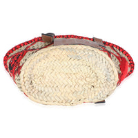 Beige Raffia Red Embroidered Small Anagram Basket