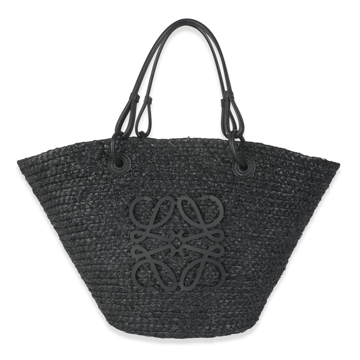 Black Raffia Anagram Medium Basket Bag