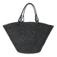 Black Raffia Anagram Medium Basket Bag