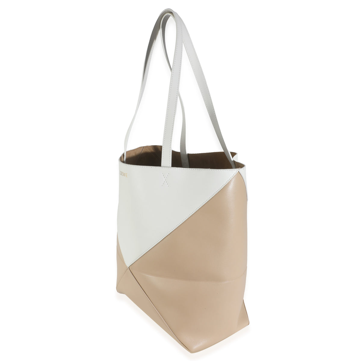 Soft White Paper Craft Shiny Calfskin Medium Puzzle Fold Tote