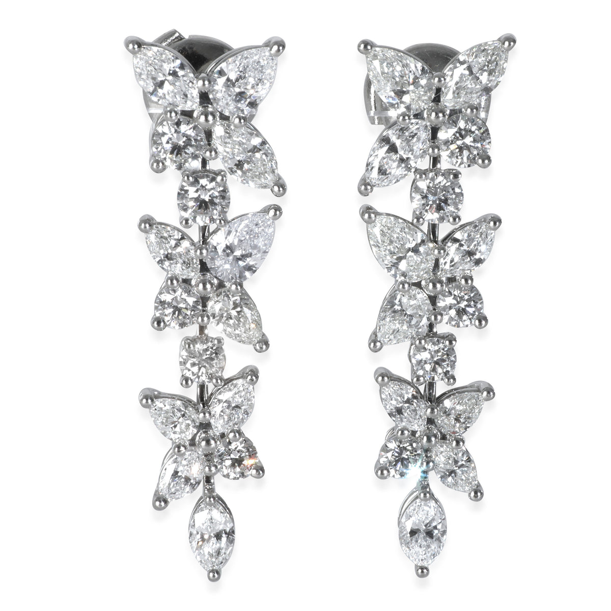 Platinum Diamond Victoria Mixed Cluster Drop Earrings
