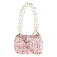 Pink Multicolor Tweed Mini Pearl Handle Flap Bag