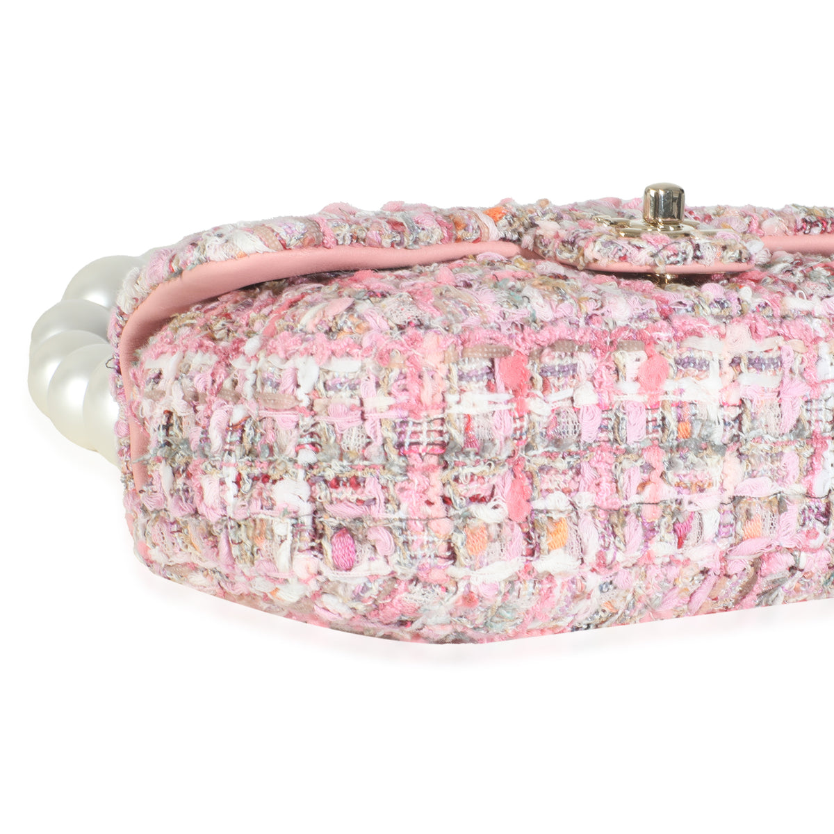 Pink Multicolor Tweed Mini Pearl Handle Flap Bag