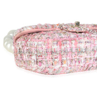 Pink Multicolor Tweed Mini Pearl Handle Flap Bag