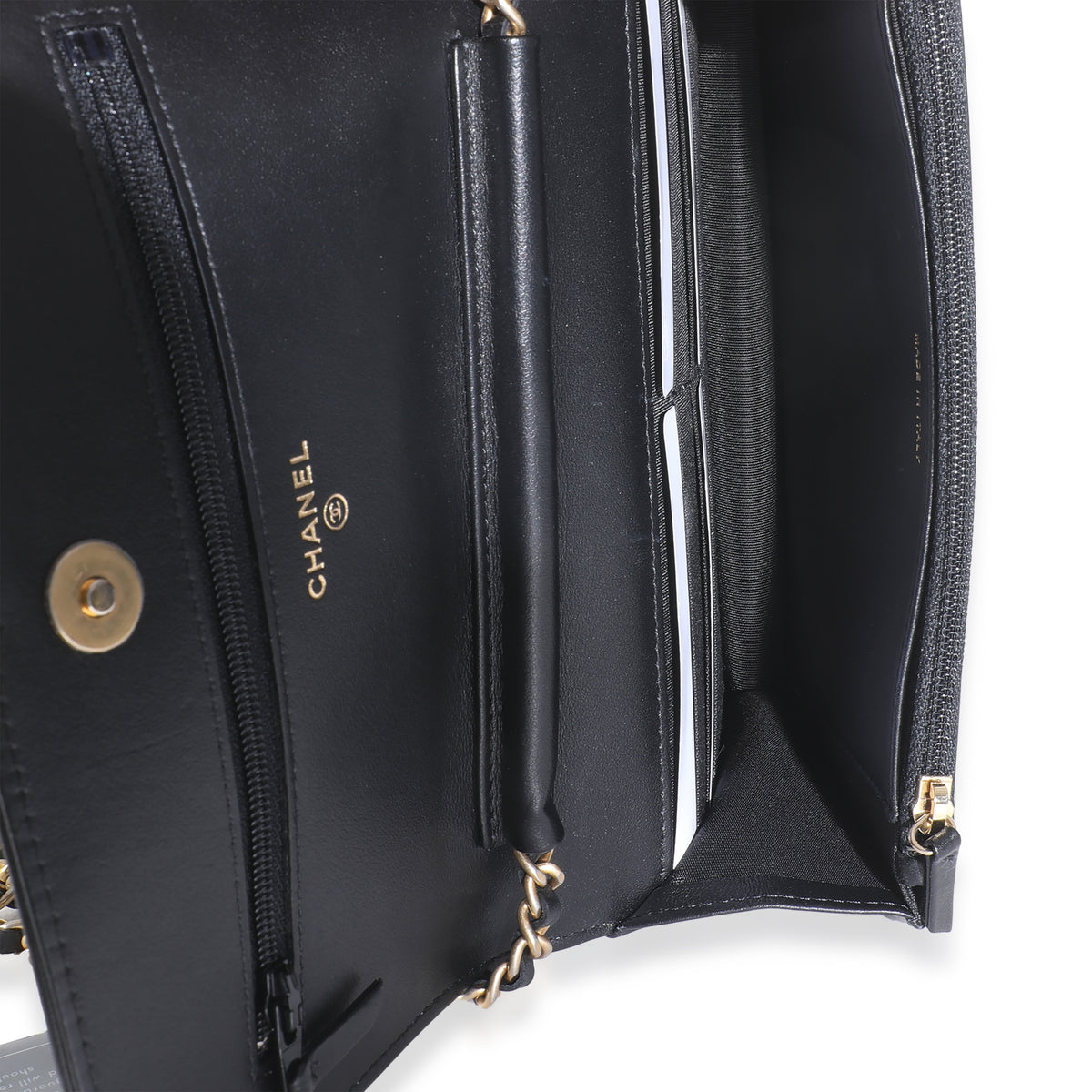 Black Quilted Caviar Filigree Wallet On Chain