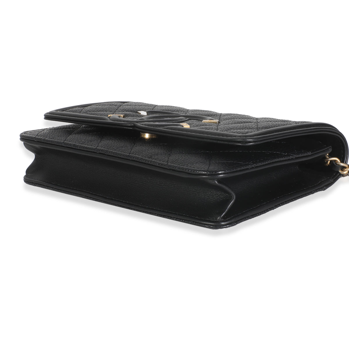 Black Quilted Caviar Filigree Wallet On Chain