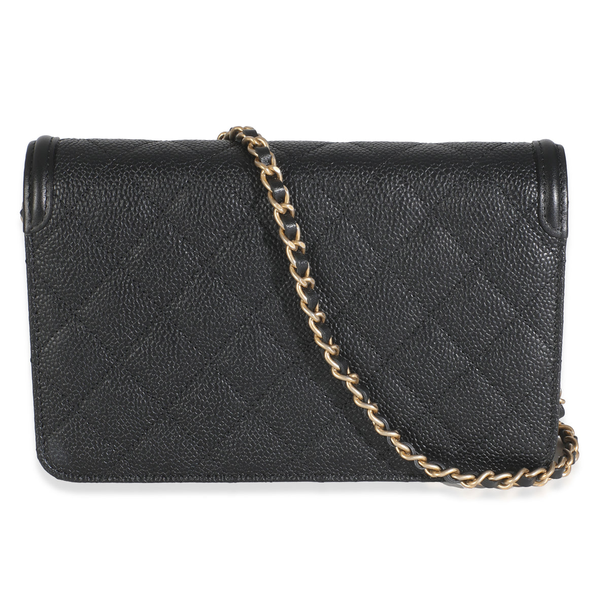 Black Quilted Caviar Filigree Wallet On Chain