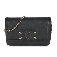 Black Quilted Caviar Filigree Wallet On Chain