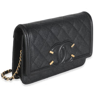Black Quilted Caviar Filigree Wallet On Chain