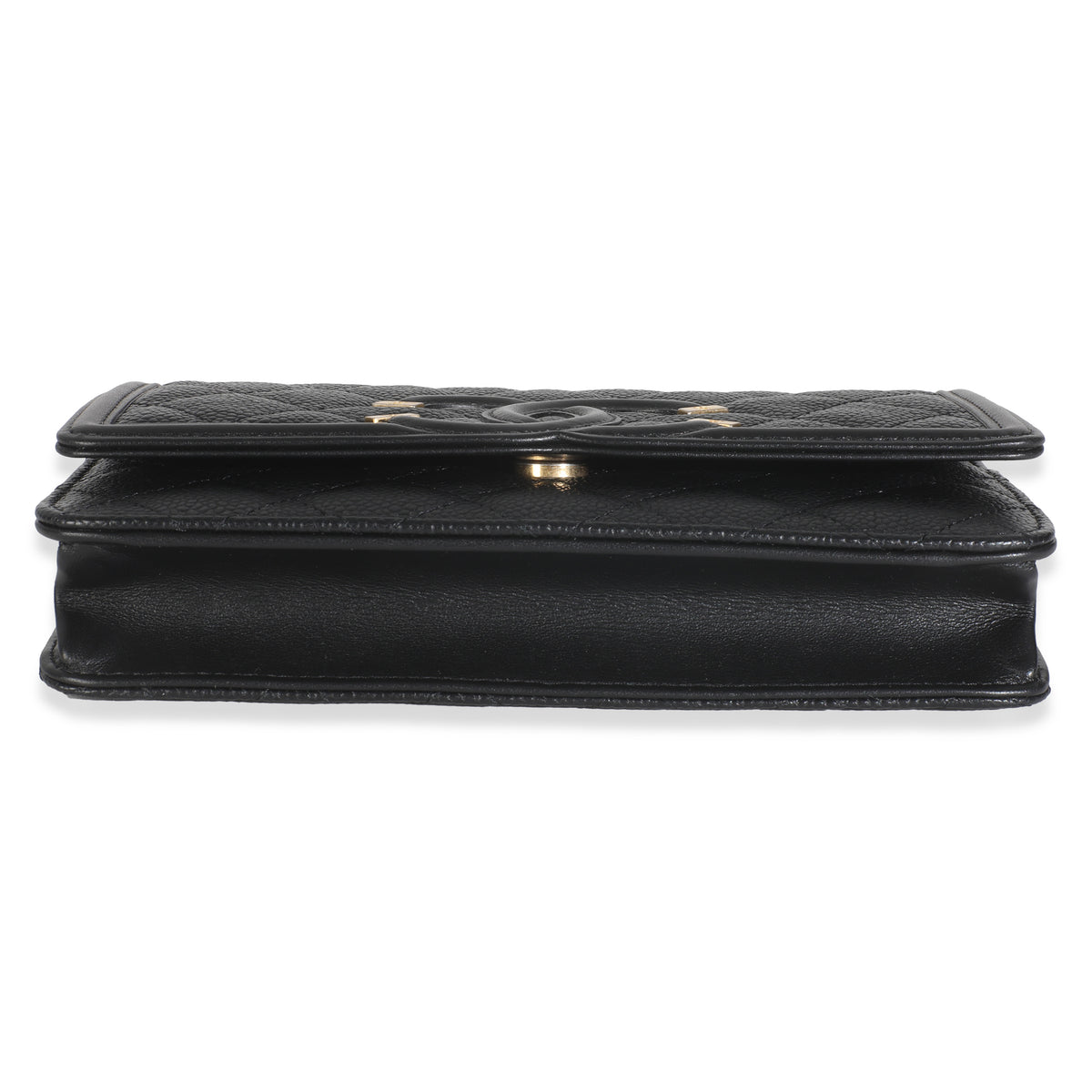 Black Quilted Caviar Filigree Wallet On Chain