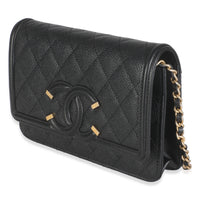Black Quilted Caviar Filigree Wallet On Chain