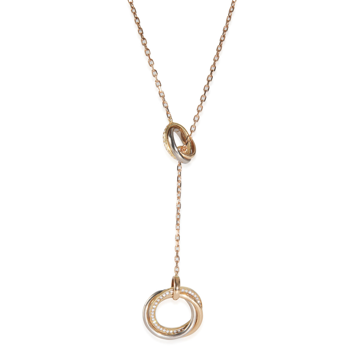 3-Tone Gold Diamond Trinity Lariat Necklace