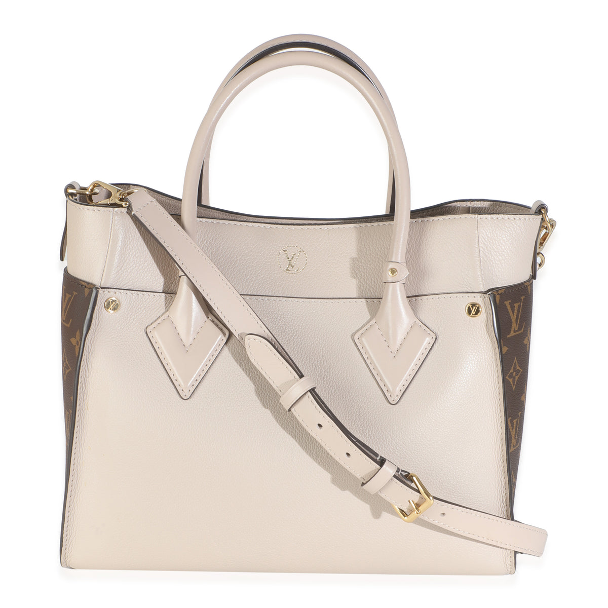 Greige Calfskin Monogram On My Side MM