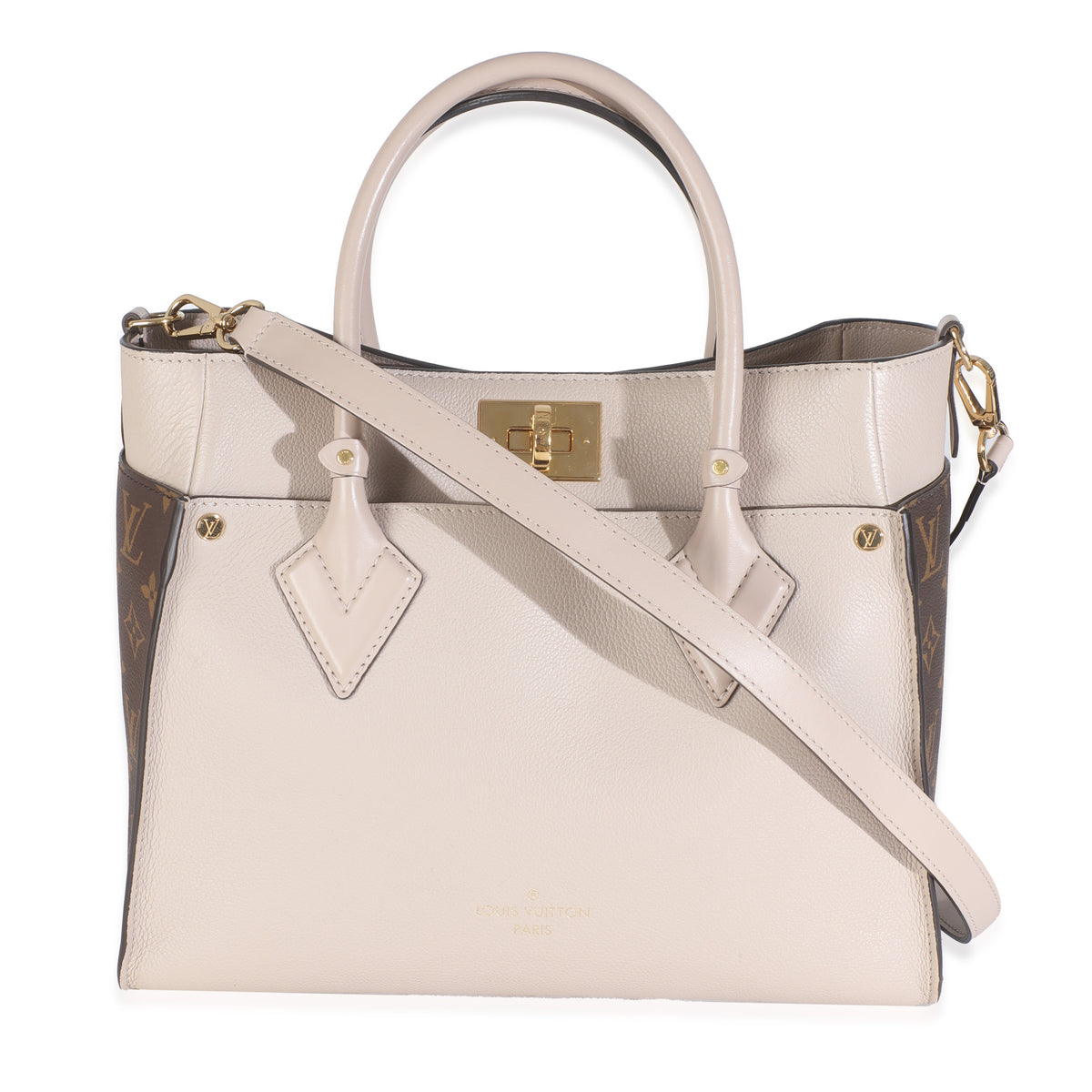 Greige Calfskin Monogram On My Side MM