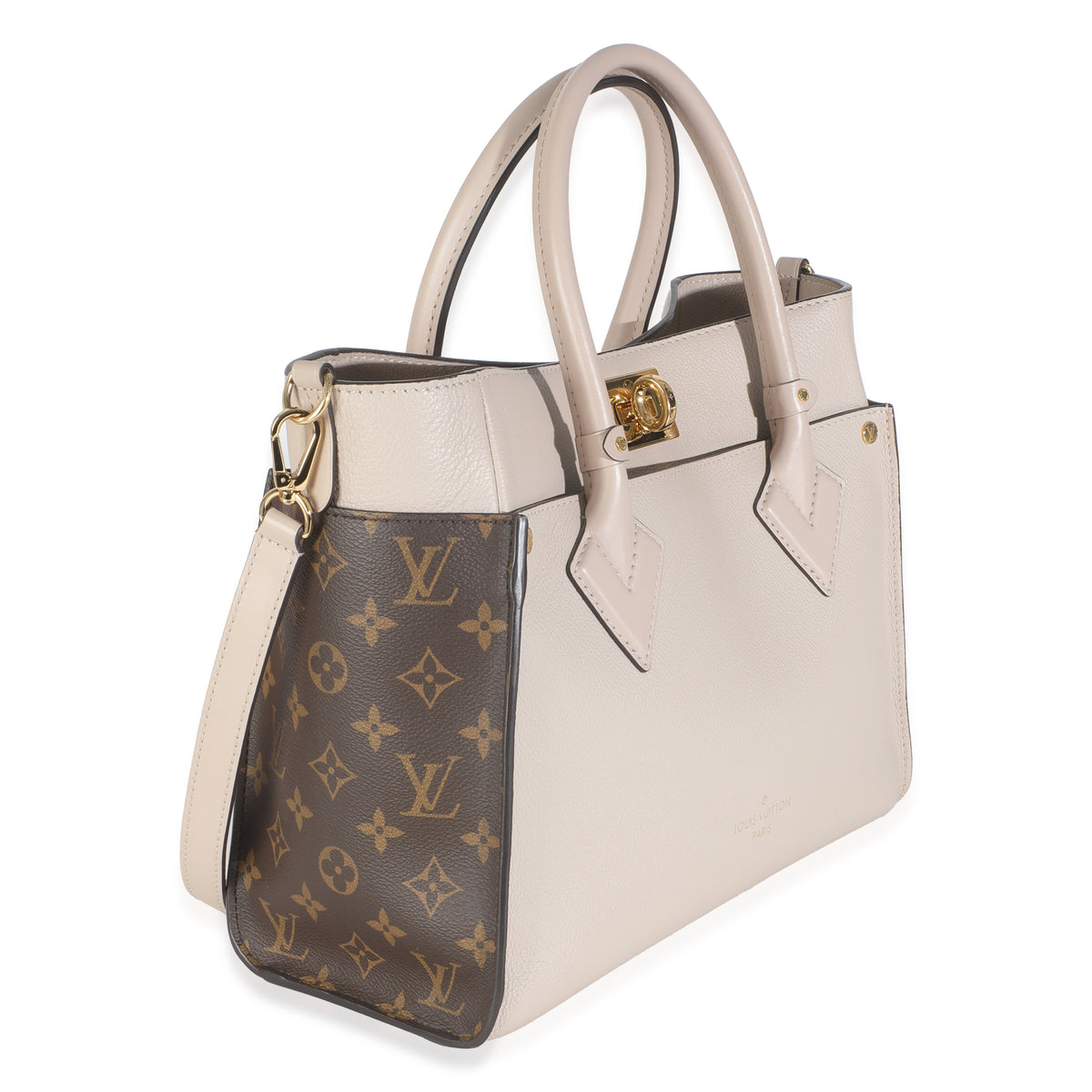 Greige Calfskin Monogram On My Side MM