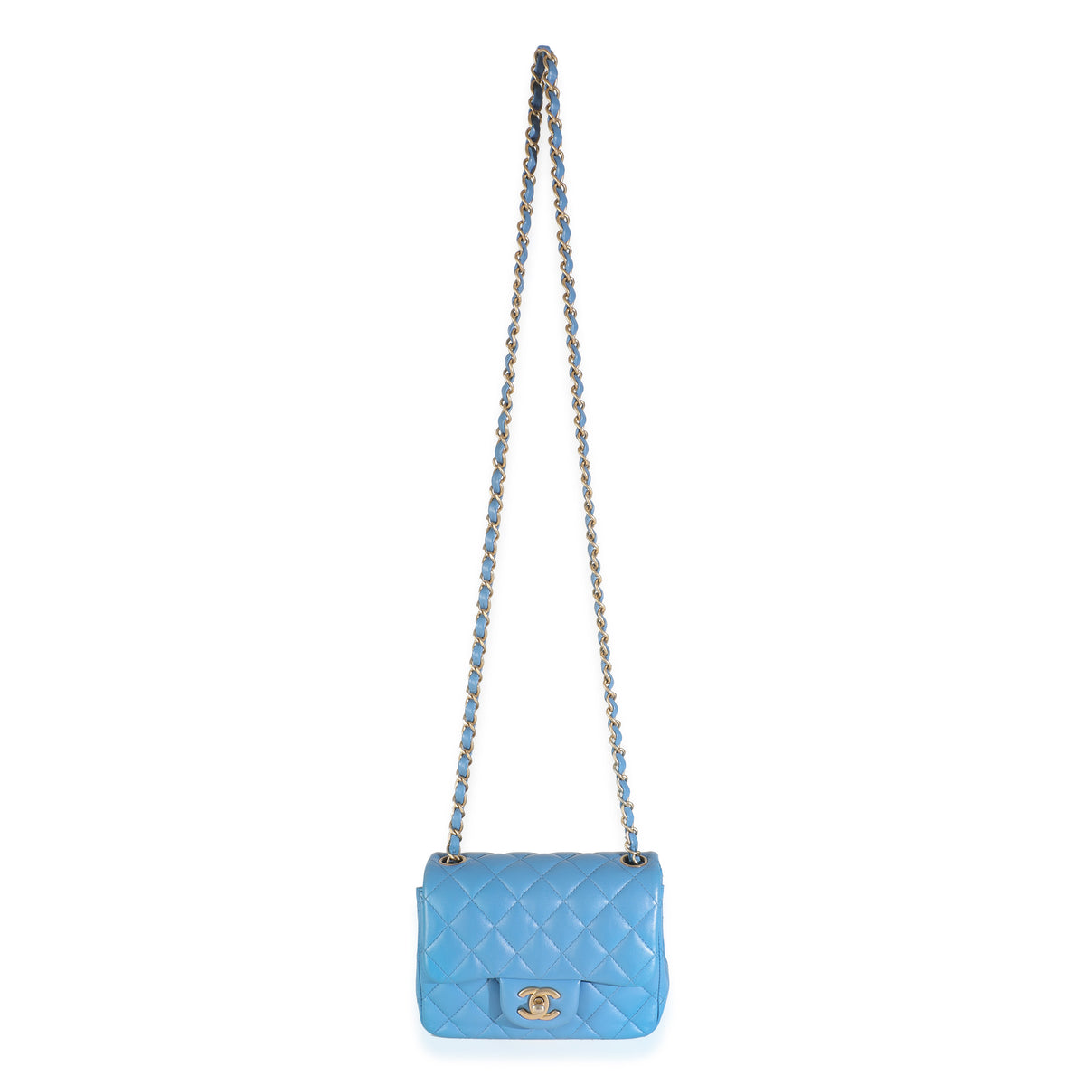 Blue Quilted Lambskin Mini Square Flap Bag