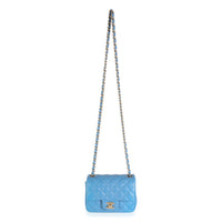 Blue Quilted Lambskin Mini Square Flap Bag