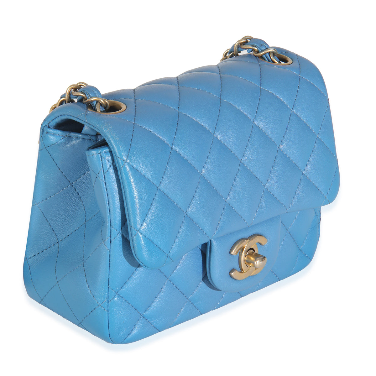 Blue Quilted Lambskin Mini Square Flap Bag
