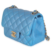 Blue Quilted Lambskin Mini Square Flap Bag